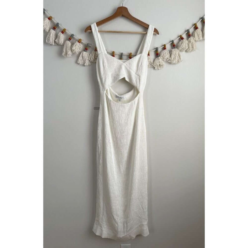 Shona Joy Simone White Crossover Cut Out Aline Midi Dress Coquette Engagement 4
